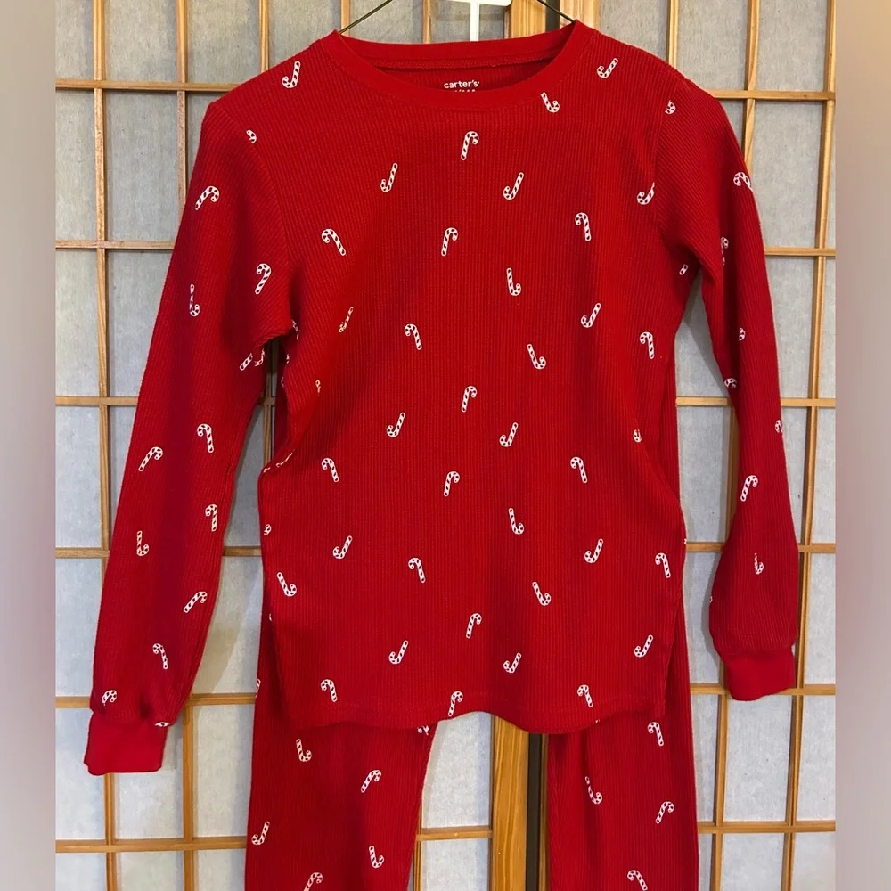 Carters Waffle Knit Girls Christmas Candy canes 2pc Pajama 14